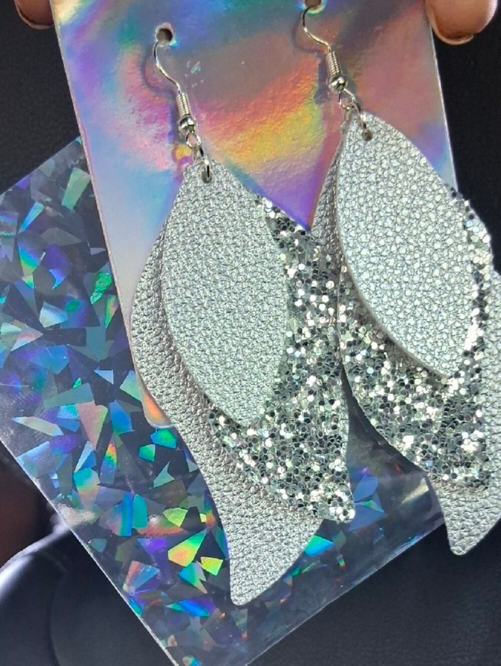 $8 Each Or Bundle 5/$20 Handmade Silver Layered Glitter Leaf Drop Earrings